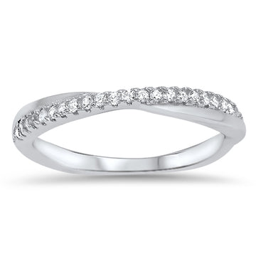 Crisscross Crossover Trendy Ring Round Simulated Cubic Zirconia 925 Sterling Silver